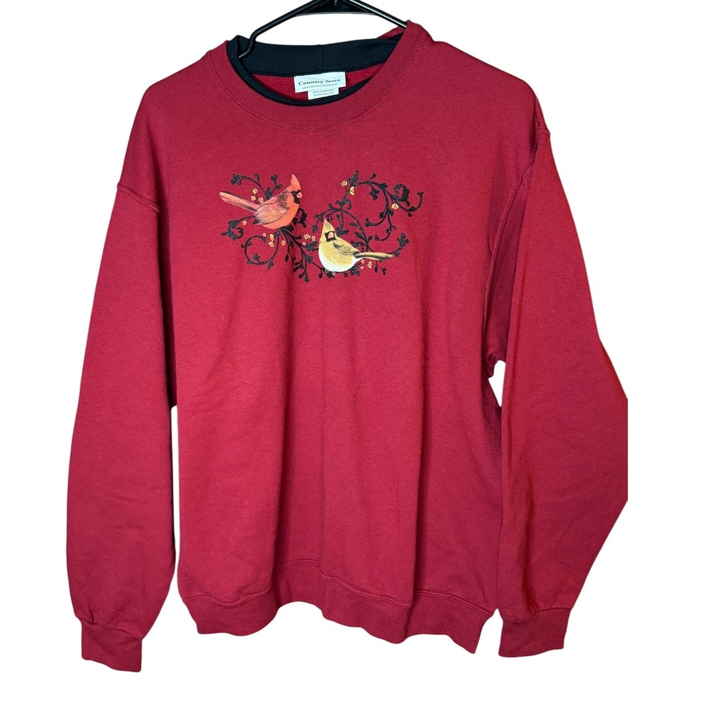 90's Grandmacore Cardinal Bird Embroidered Red Crewneck Women's Vintage